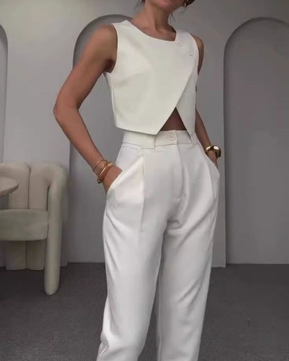 Solid Crewneck Top & Pants Two-Piece Set