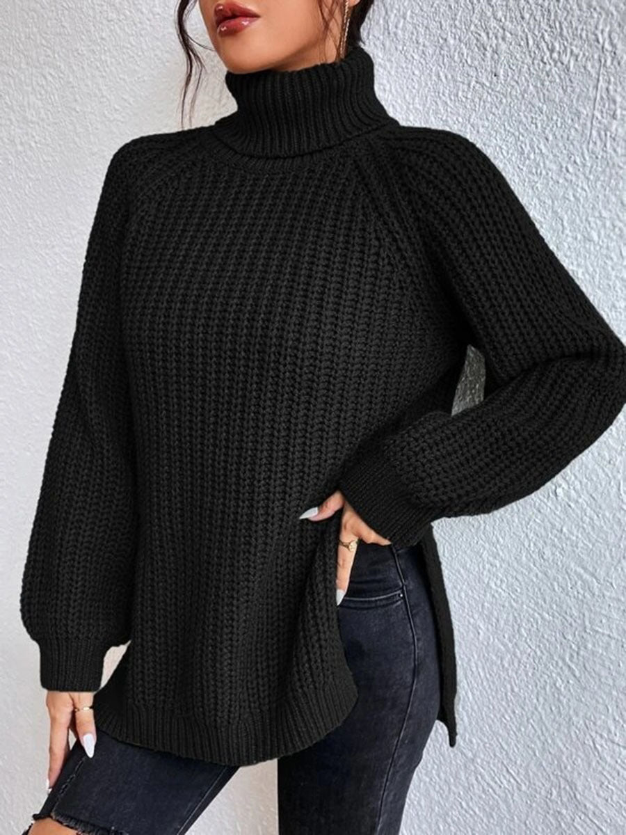Stylish Turtleneck Slit Sweater
