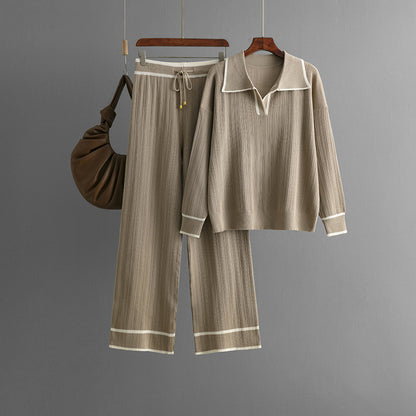 Stylish Lapel Contrast Color Casual Two-Piece Set