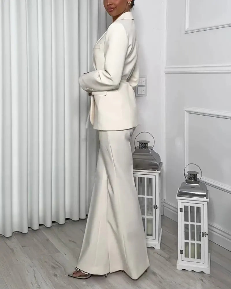 Fashionable Solid Color Laps Suit Jacket & Pants Two-piece Set