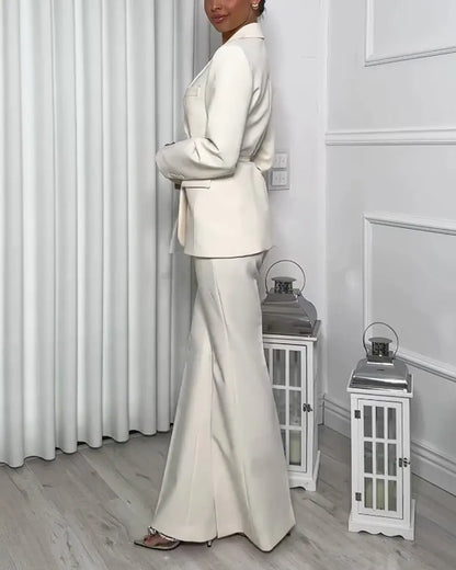 Fashionable Solid Color Laps Suit Jacket & Pants Two-piece Set