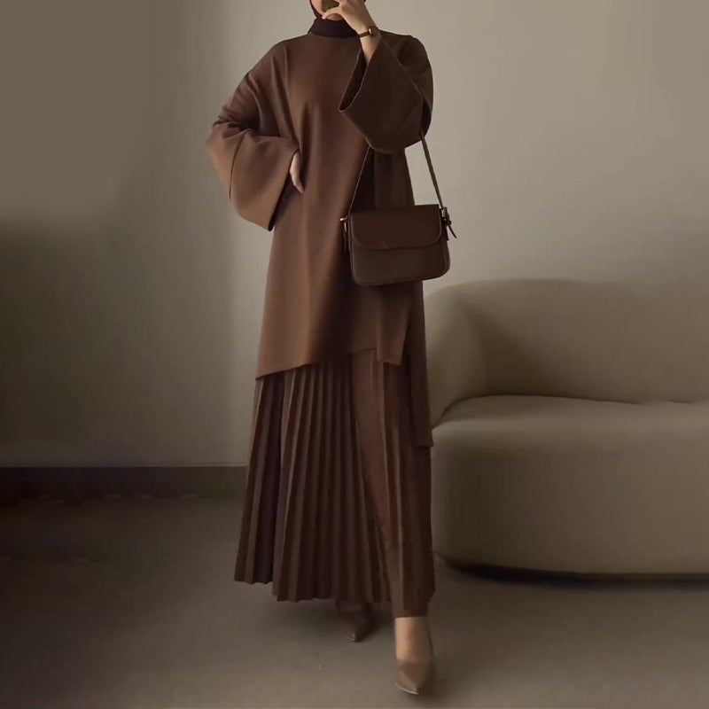 Stylish Solid Color Casual Top & Skirt Set