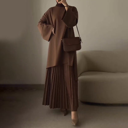 Stylish Solid Color Casual Top & Skirt Set