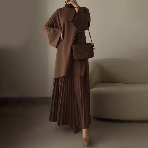 Stylish Solid Color Casual Top & Skirt Set