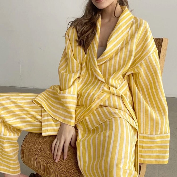 Fashion Casual Striped Loose Long Sleeve & Pants Two-Piece Set
