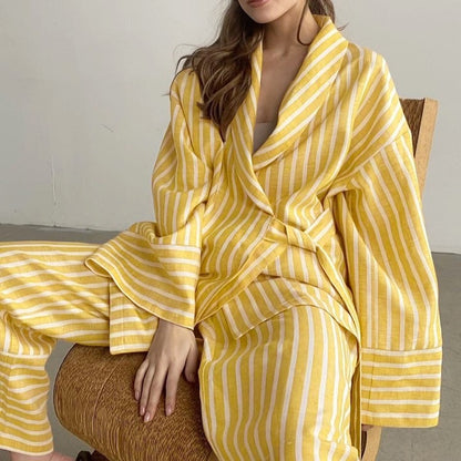 Fashion Casual Striped Loose Long Sleeve & Pants Two-Piece Set