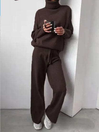 Turtleneck Solid Color Sweater Knit Set