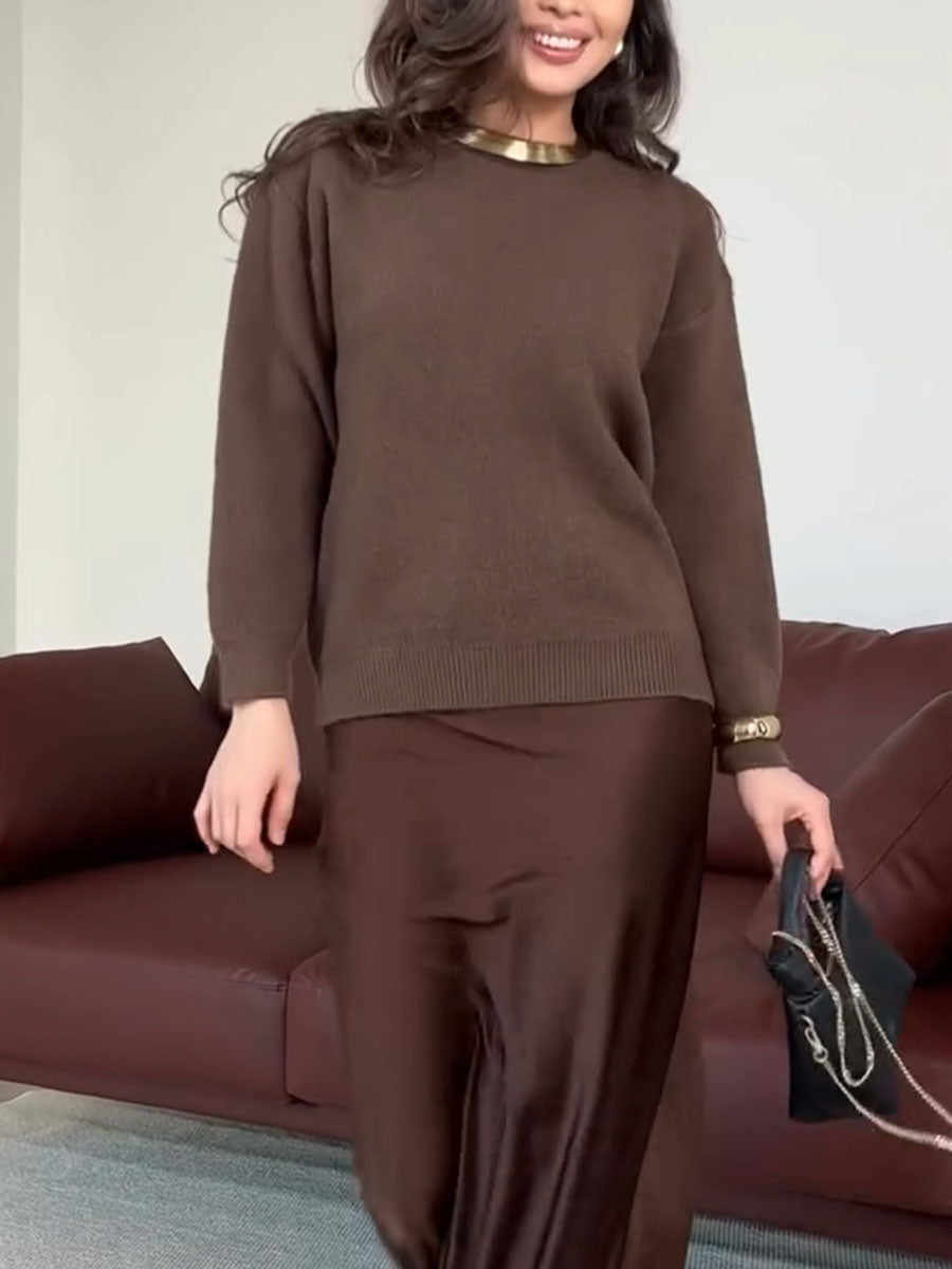 Autumn and winter coffee color two piece set