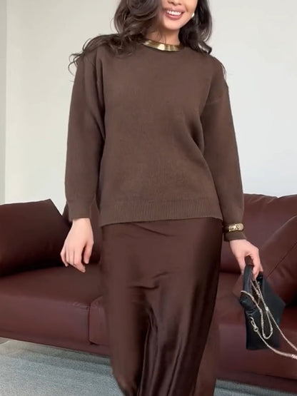 Autumn and winter coffee color two piece set