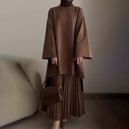 Stylish Solid Color Casual Top & Skirt Set