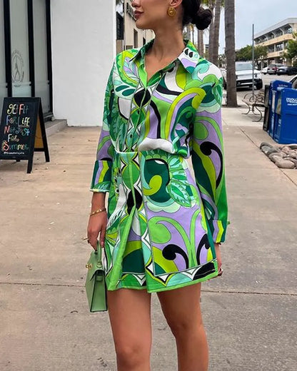 Fashion Print Lapel Shirt Suit