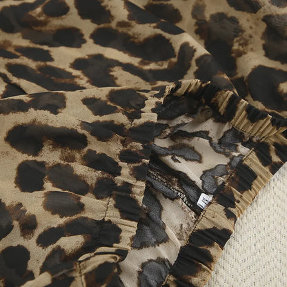 Fashion Leopard Print Long Sleeve Shirt & Shorts Two-Piece Set