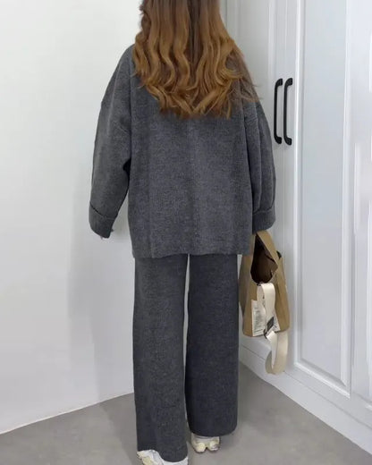 Casual Crewneck Sweater & Pants Two-piece Set