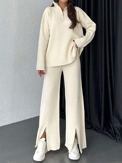 Stylish Loose Solid Color Zip Set
