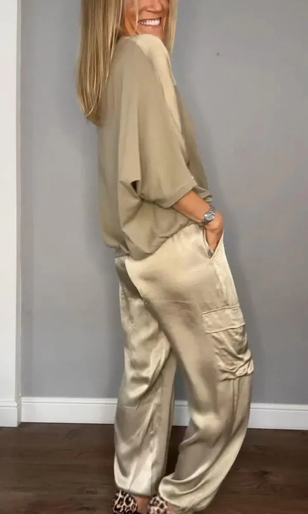 Fashionable Half-sleeved Top & Pants Two-piece Set