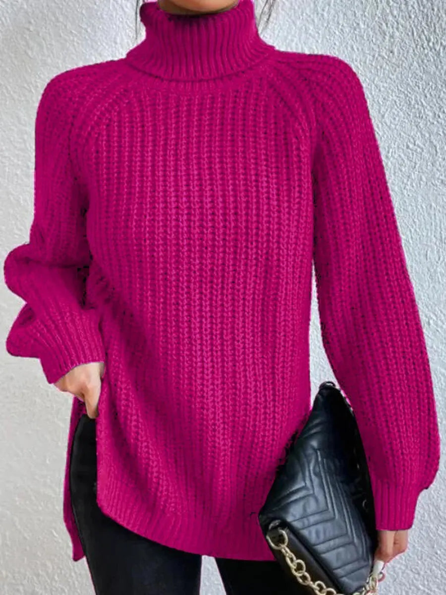 Stylish Turtleneck Slit Sweater