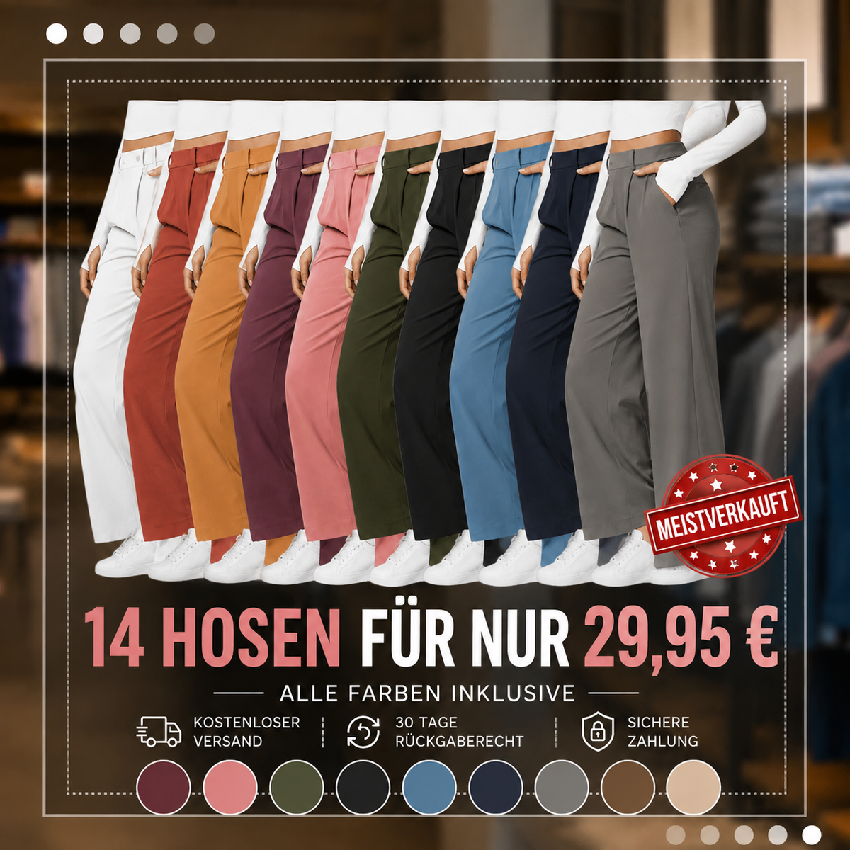 ⏰ SEPTEMBER-SALE! High-Waist Straight-Leg Damenhose mit Seitentaschen