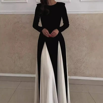 Chic Contrast Color Long Sleeve Elegant Dress