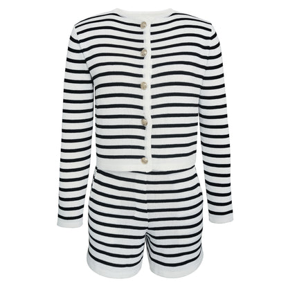 Fashion Casual Striped Crewneck Knit Sweater