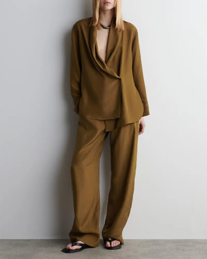 Fashionable Commuter Shirt & Pants Two-Piece Set
