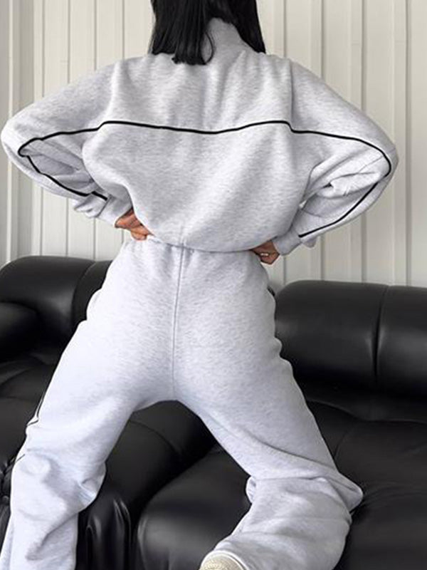 Stylish Striped Turtleneck Long-Sleeved Hoodie & Pants Two-Piece Set