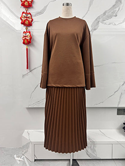Stylish Solid Color Casual Top & Skirt Set