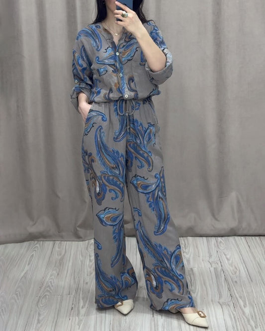 Casual Printed Shirt & Pants Two-piece Set