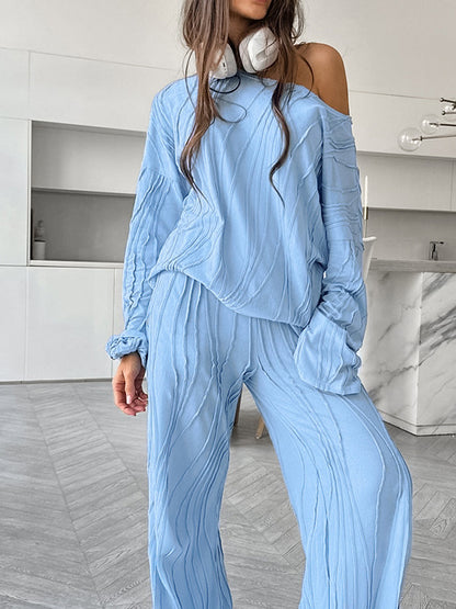 Fashion Loose Casual Striped Long Sleeve & Pants Two-Piece Set