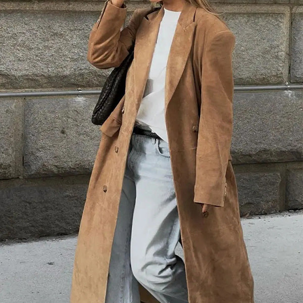 Stylish Lapel Long-Sleeved Double-Breasted Coat