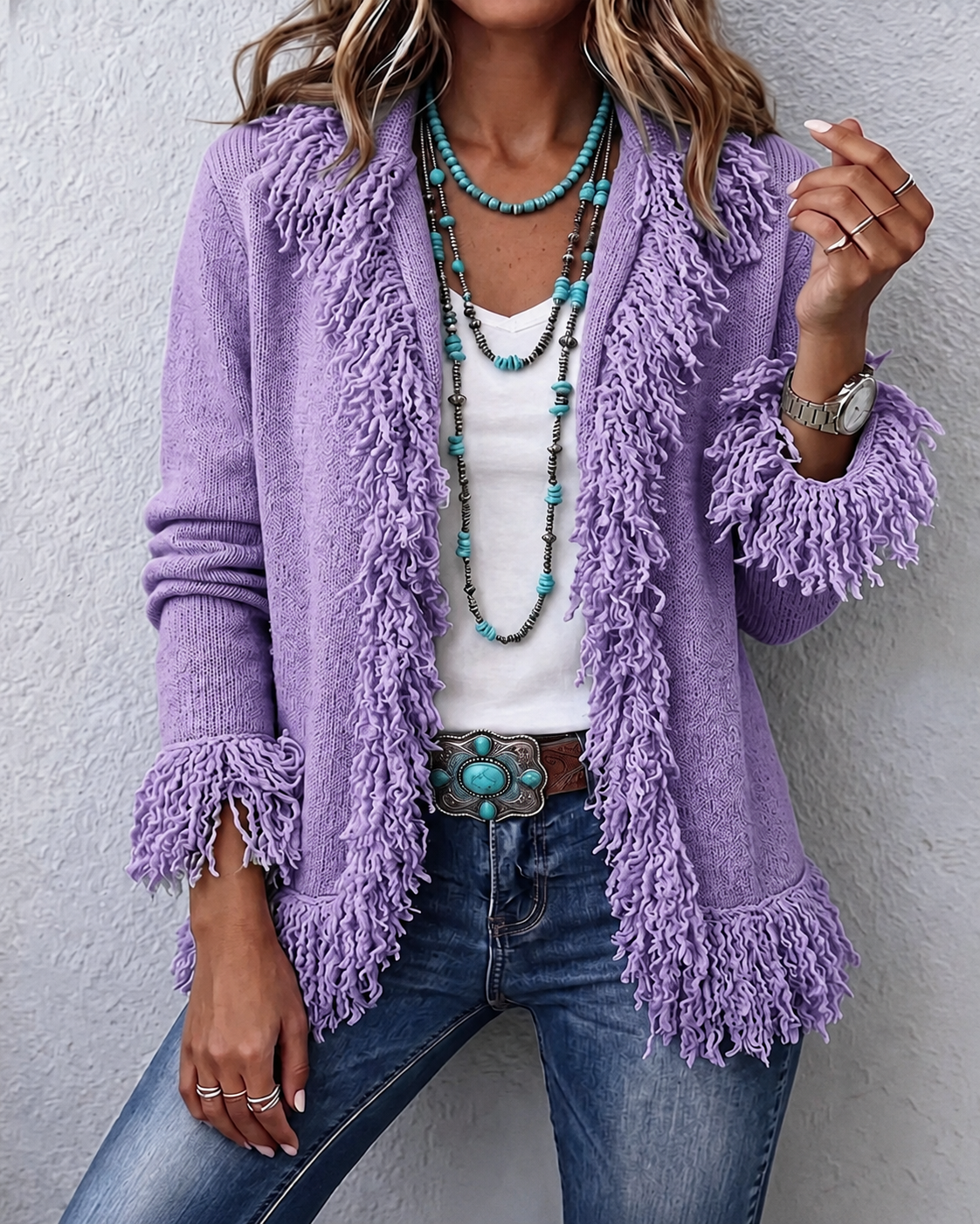 Boho Fringe Open-Front Cardigan