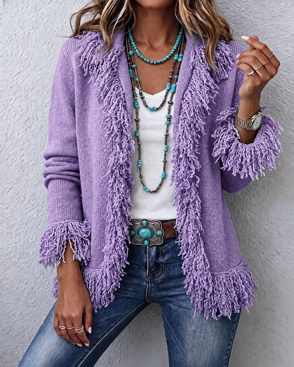 Boho Fringe Open-Front Cardigan
