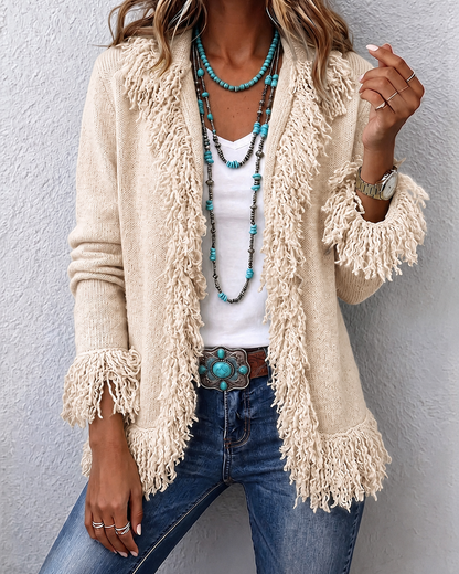 Boho Fringe Open-Front Cardigan