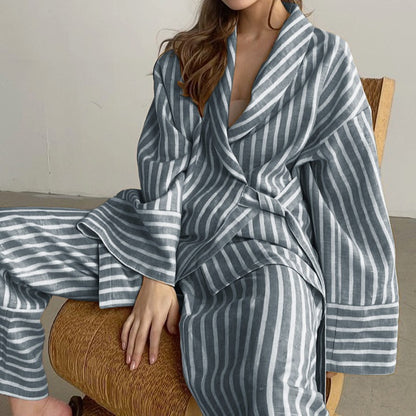 Fashion Casual Striped Loose Long Sleeve & Pants Two-Piece Set