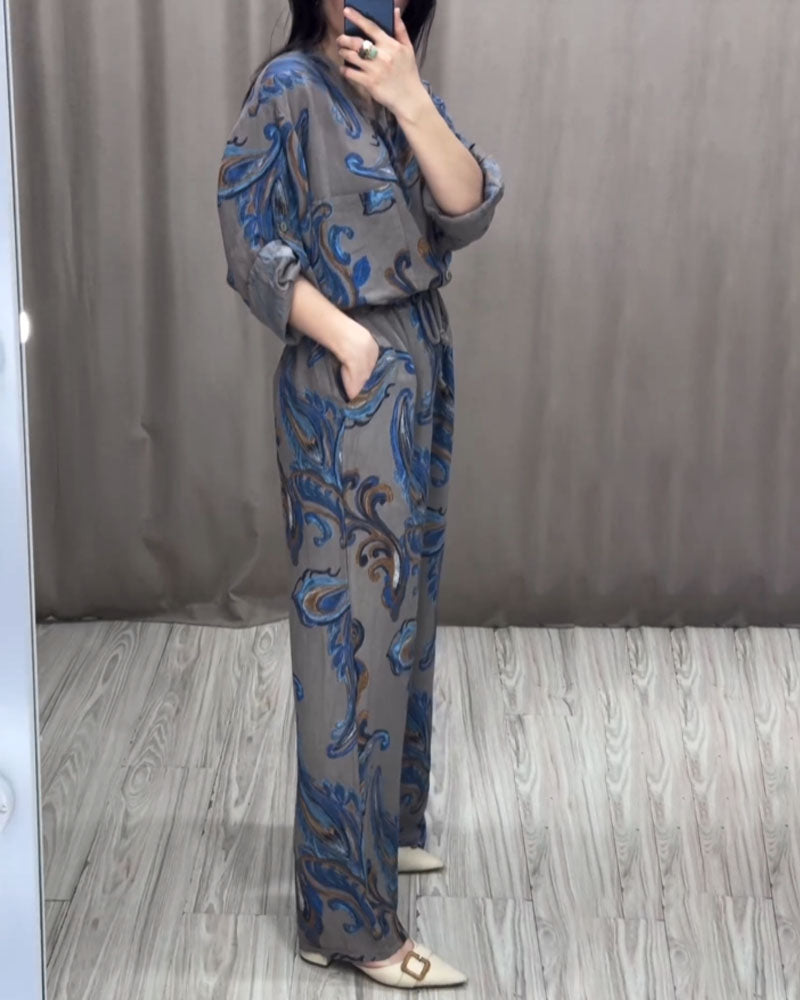 Casual Printed Shirt & Pants Two-piece Set