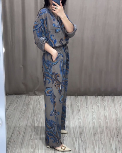 Casual Printed Shirt & Pants Two-piece Set