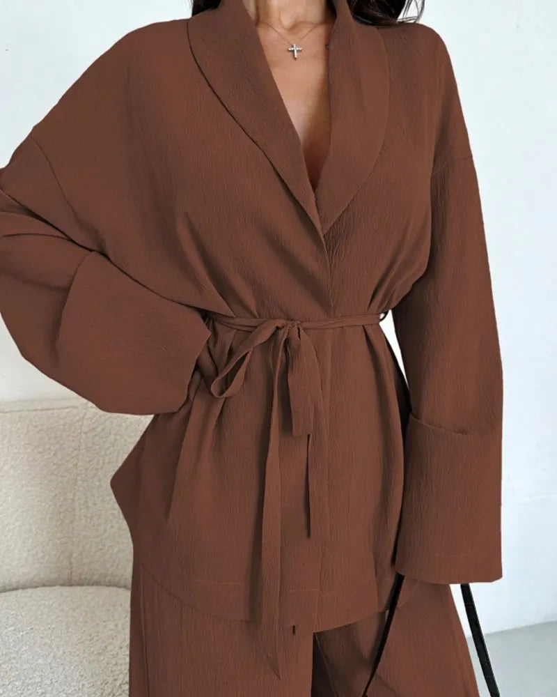 Elegant Long Sleeve Wide Leg Pants Set
