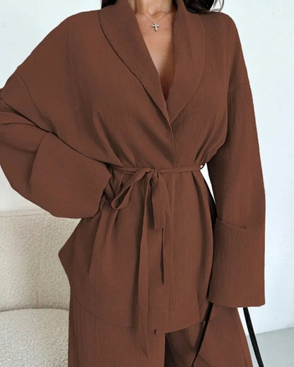 Elegant Long Sleeve Wide Leg Pants Set