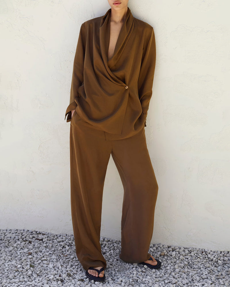 Fashionable Commuter Shirt & Pants Two-Piece Set