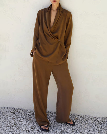 Fashionable Commuter Shirt & Pants Two-Piece Set