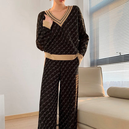 Temperament Double-Sided Jacquard Sweater Two-Piece Set