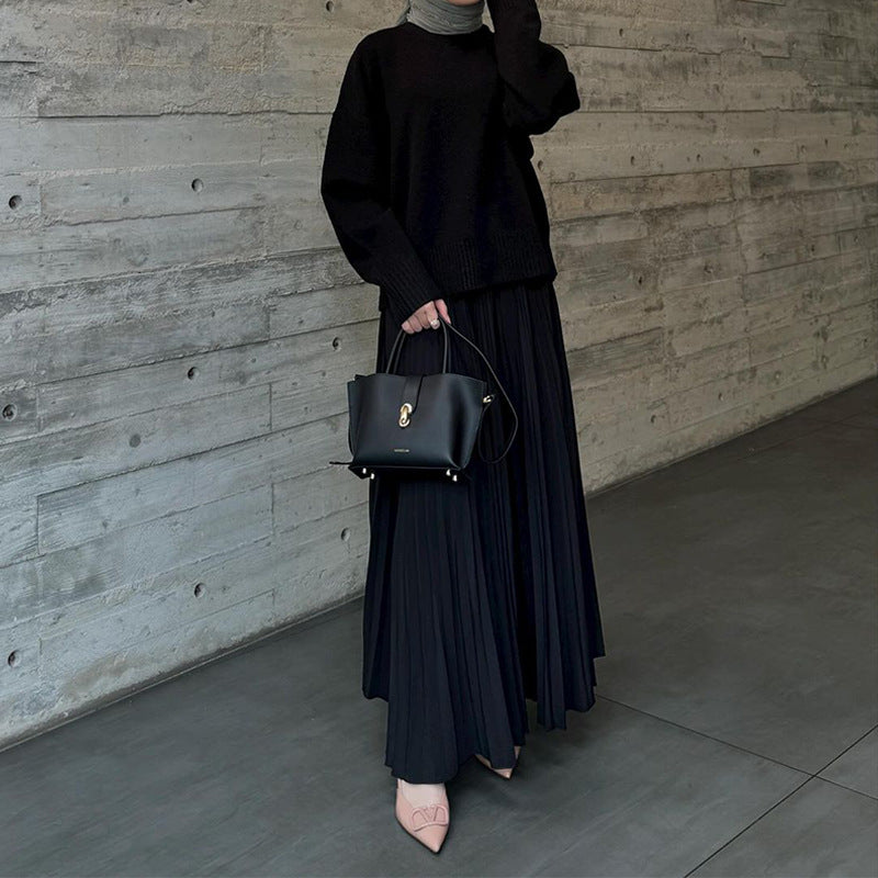 Stylish Elegant Sweater & Pleated Skirt Set