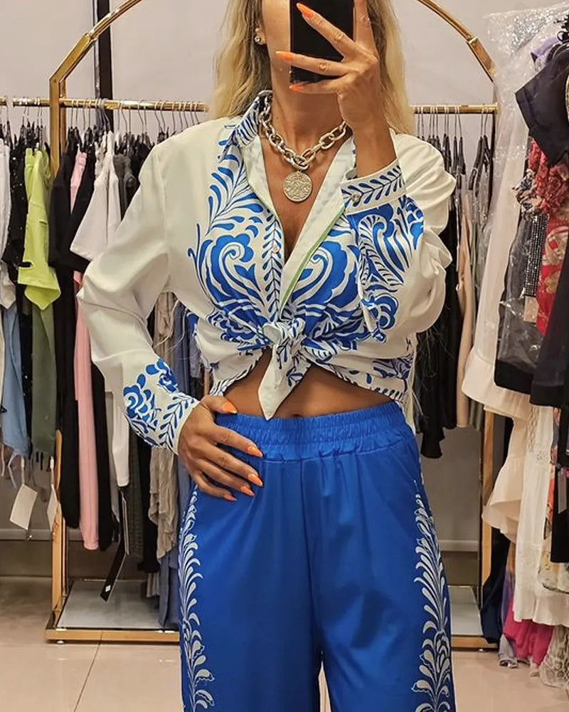 Fashion Positioning Print Shirt & Pants Two-piece Set