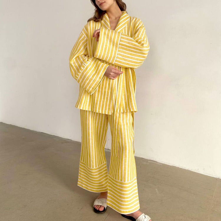 Fashion Casual Striped Loose Long Sleeve & Pants Two-Piece Set