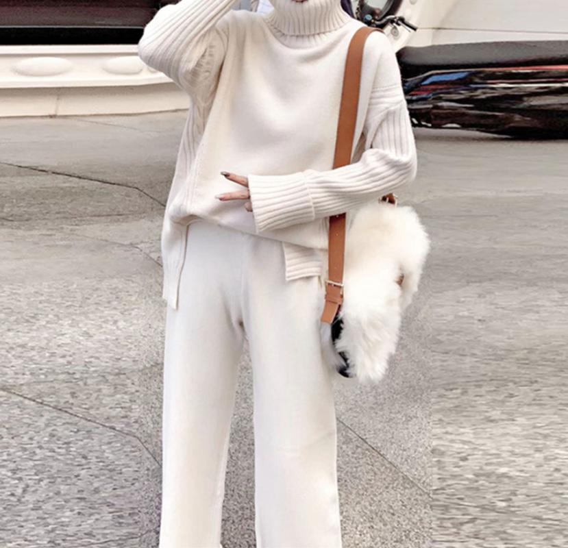 Turtleneck Size Split Sweater Suits