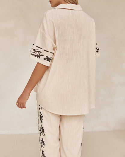 Casual Lapel Printed Shirt & Pants Two-Piece Set