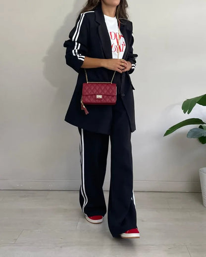 Fashion Striped Blazer & Pants Two-piece Set