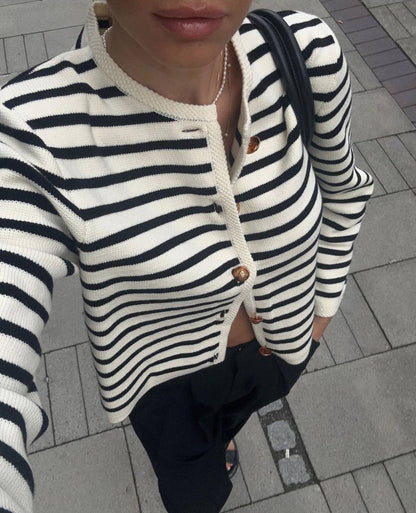 Fashion Casual Striped Crewneck Knit Sweater