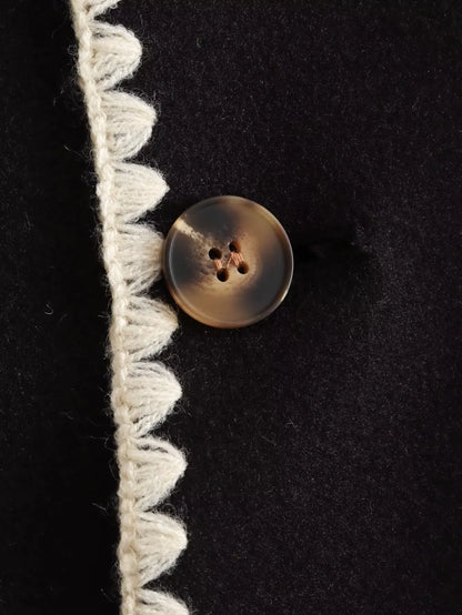 Elegant Crew-neck Edge Color Contrast Coat