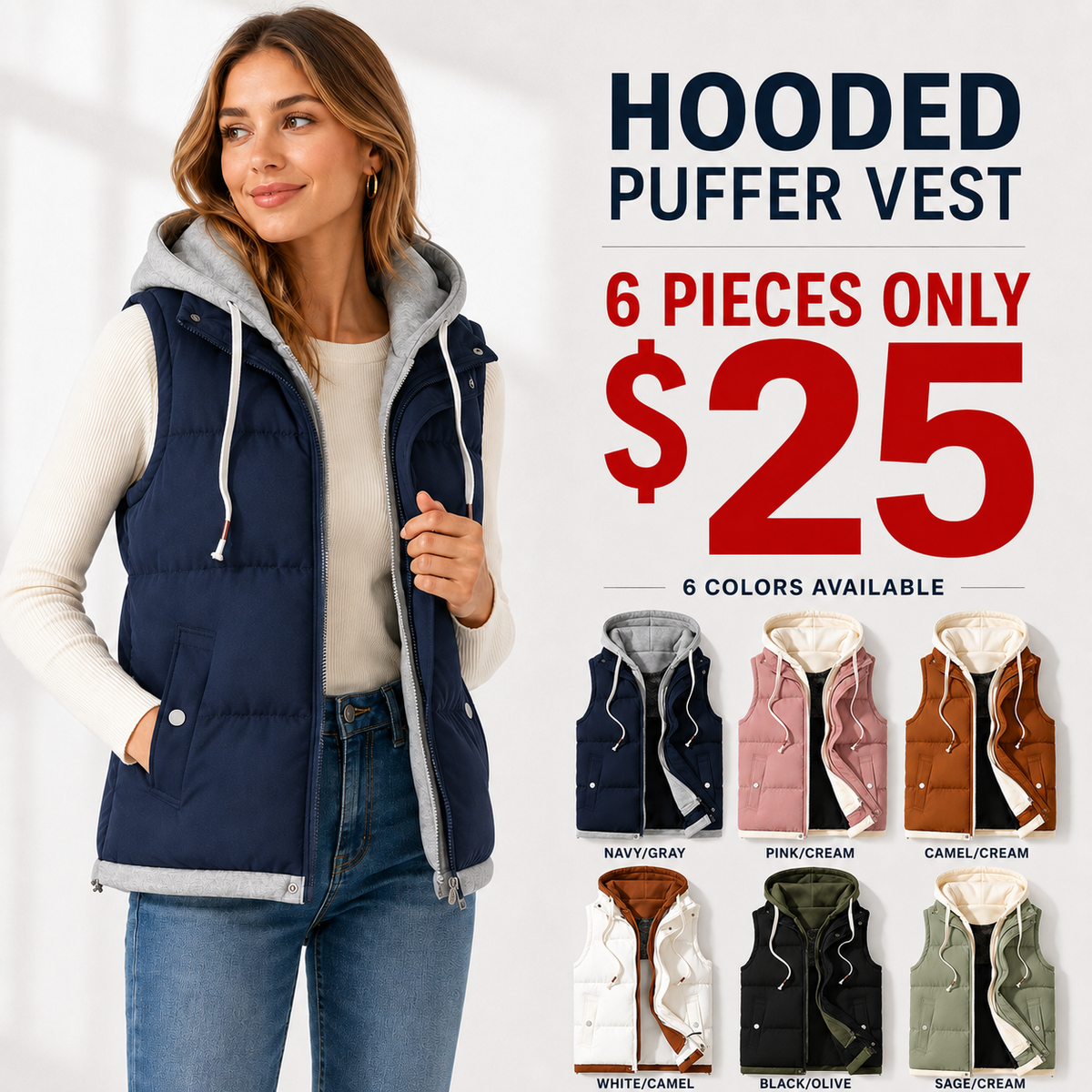 Contrast Drawstring Hood Puffer Vest