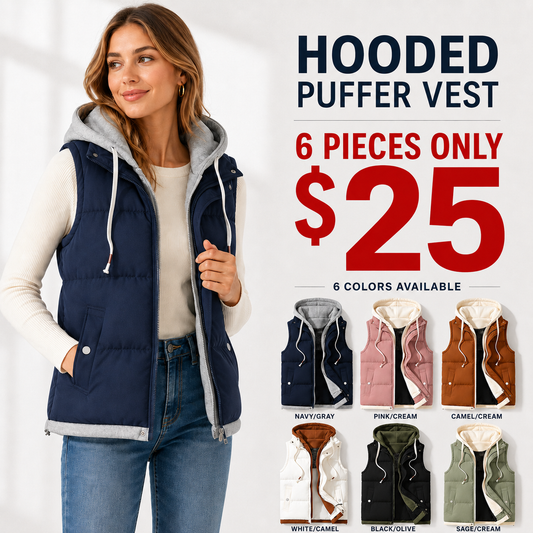 Contrast Drawstring Hood Puffer Vest